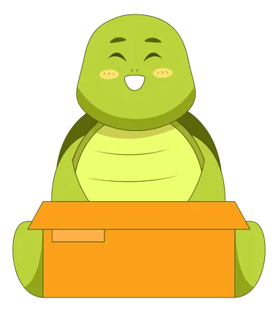 Turtle Sitting In Box  Illustration