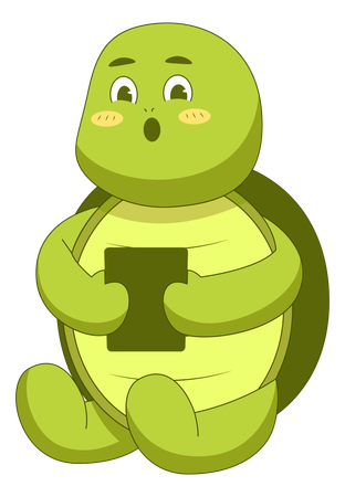 Turtle Sitting With Tablet  Illustration