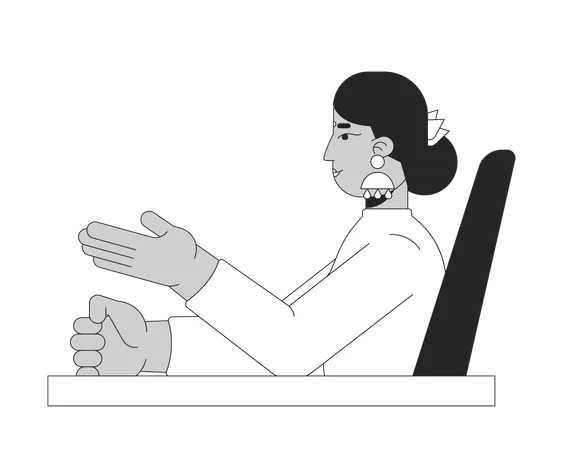 Turtleneck hindu business woman gesturing at desk  Illustration