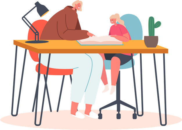 Tutor ensinando aluno em casa  Ilustração