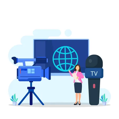 TV Reporter With Microphone Vector Illustration Mass Media Profession Illustration