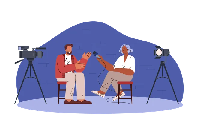 Tv show with male celebrity giving interview to television  Illustration