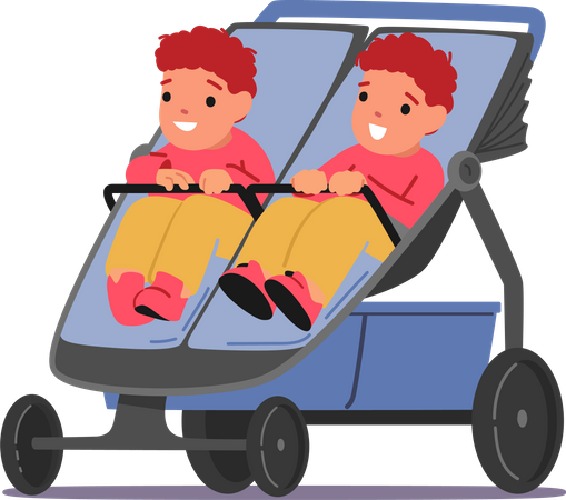 Twin children sitting in stroller Illustration