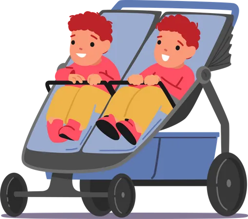 Twin children sitting in stroller  Illustration