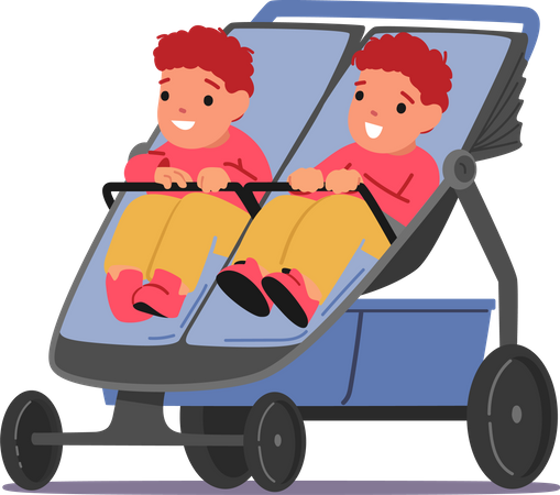Twin children sitting in stroller  Illustration