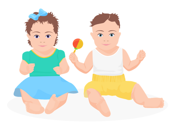 Twins Children playing together  Illustration