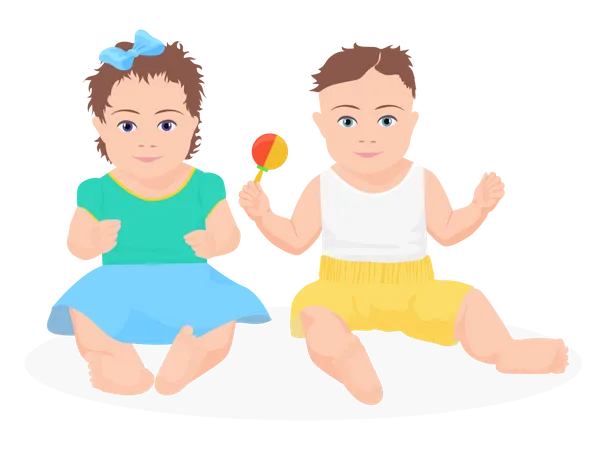 Twins Children playing together  Illustration