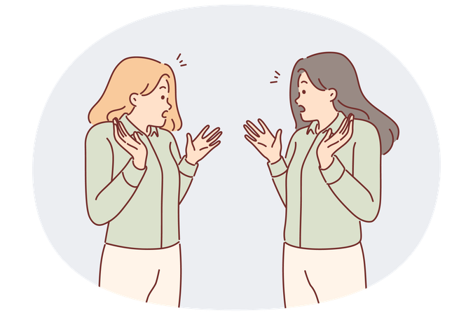 Twins girls sisters can believe resemblance meet for first time after long separation.  Illustration