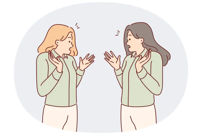 Twins girls sisters can believe resemblance meet for first time after long separation.  Illustration