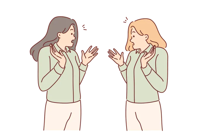 Twins Sisters Can Believe Resemblance Meet For First Time After Long Separation Two Young Women Twins In Same Casual Clothes Are Surprised And Shocked Because Of Excessive Similarity イラスト