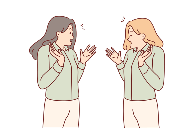 Twins girls sisters can't believe resemblance meet  Illustration