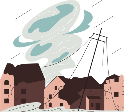 Twisted storm and destroyed houses  Illustration