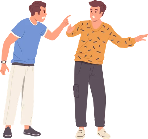 Two aggressive men arguing and fighting feeling stress and upset having furious behavior  Illustration