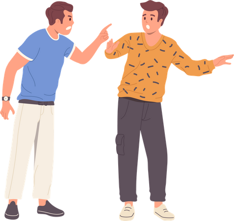 Two aggressive men arguing and fighting feeling stress and upset having furious behavior  Illustration