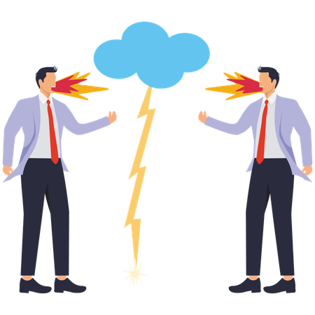 Two angry quarrelling businessmen with flames shooting out of their mouths  Illustration