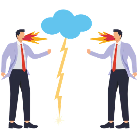 Two angry quarrelling businessmen with flames shooting out of their mouths  Illustration