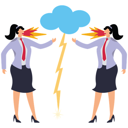 Two angry quarrelling businesswomen with flames shooting out of their mouths  Illustration