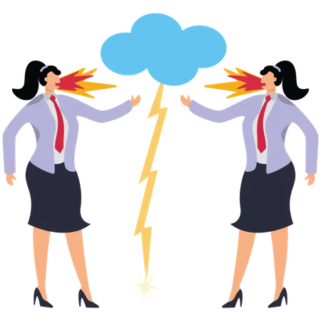 Two angry quarrelling businesswomen with flames shooting out of their mouths  Illustration