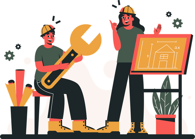 Two architect working together  Illustration