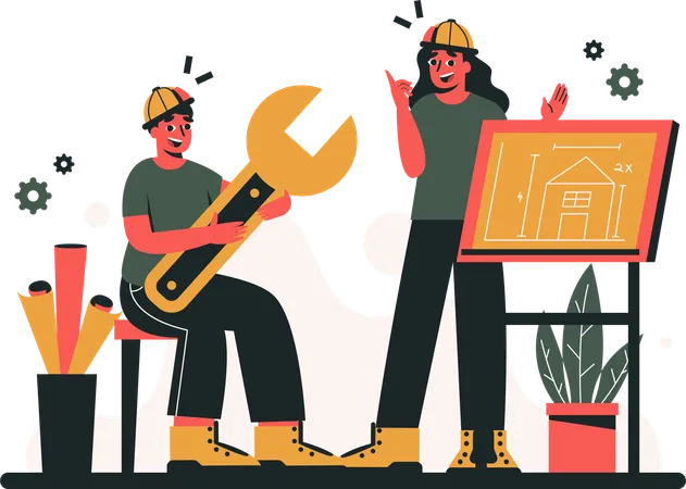 Two architect working together  Illustration