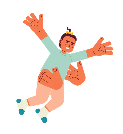 Two arms tossing toddler girl in air  Illustration