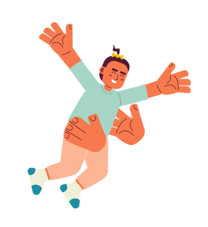 Two arms tossing toddler girl in air  Illustration