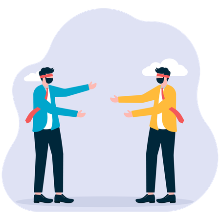 Two blindfolded businessmen groping together  Illustration