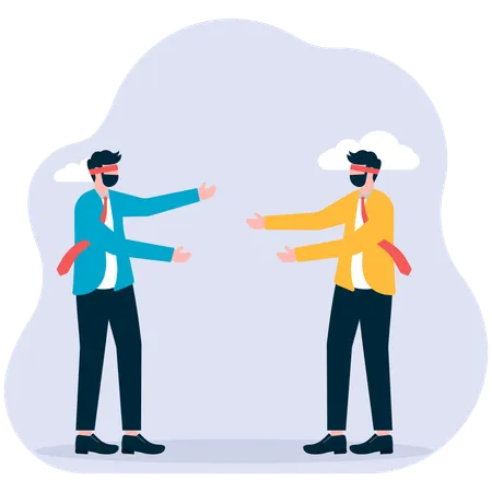 Two blindfolded businessmen groping together  Illustration