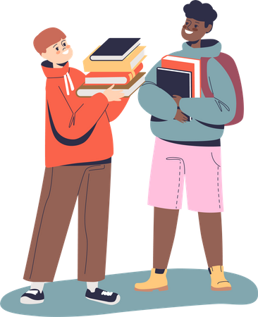 Two boy holding books and textbooks  Illustration