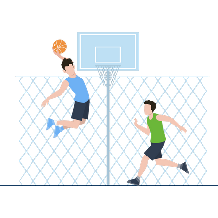 Two boys are playing basketball Illustration