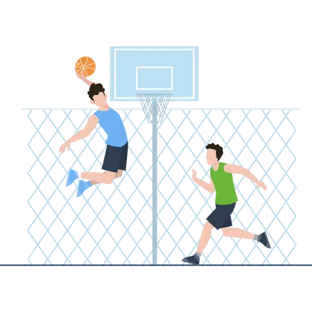 Two boys are playing basketball Illustration