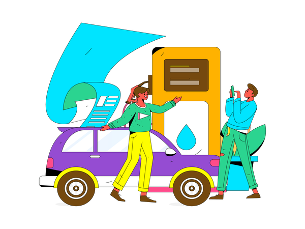 Two boys at fuel station  Illustration