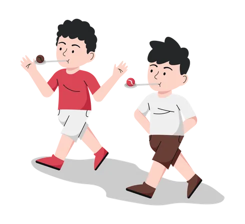 Two Boys Balap Sendok Kelereng  Illustration