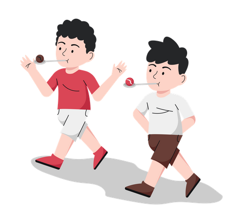 Two Boys Balap Sendok Kelereng  Illustration