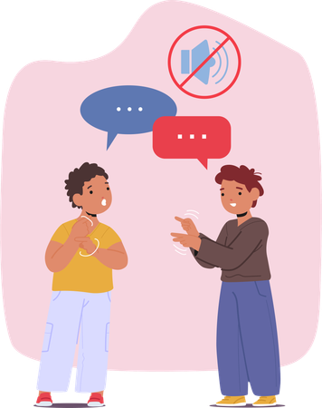 Two Boys Communicating In Sign Language  Illustration