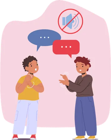 Two Boys Communicating In Sign Language  Illustration