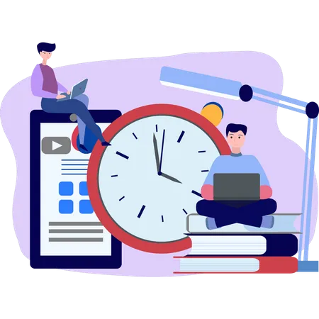 Two boys have scheduled their study time  Illustration