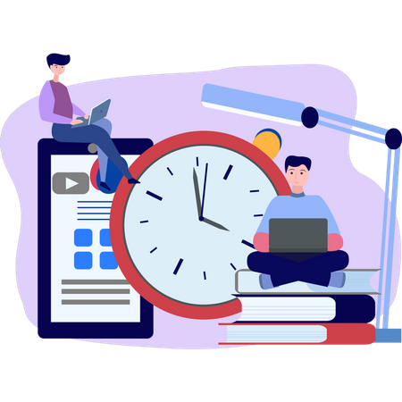 Two boys have scheduled their study time  Illustration