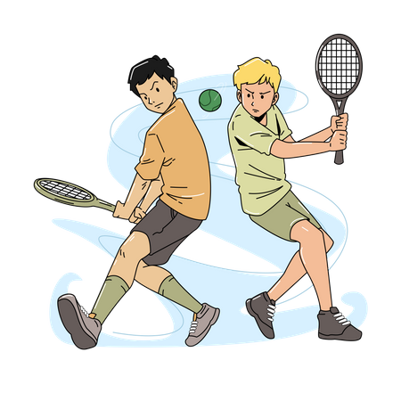 Two boys Hitting tennis ball  Illustration