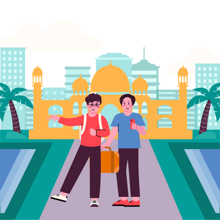 Two boys Holiday in New Delhi City  イラスト
