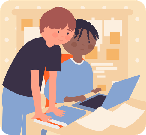 Two boys learning online  Illustration