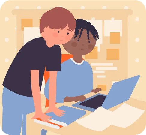 Two boys learning online  Illustration