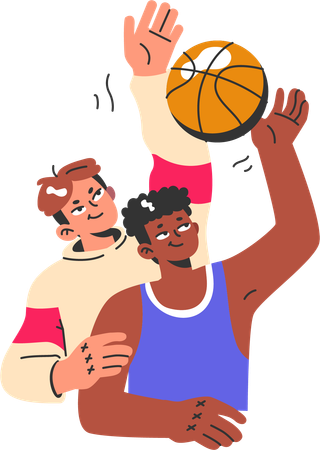 Two boys playing basketball  Illustration