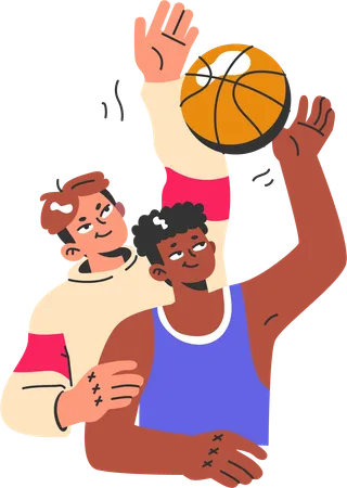 Two boys playing basketball  イラスト