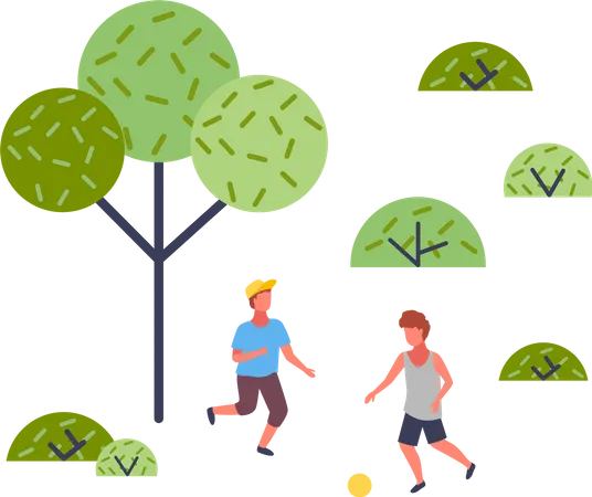 Illustration Of The Two Boys Playing Soccer Near The Park The Best Summer Childs Outdoor Activities Active Family Weekend Outdoors Childrens Games Kids Football On The Grass Team Ball Game Illustration