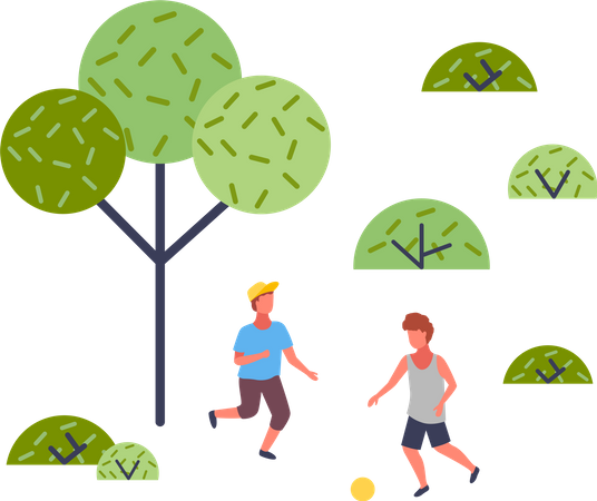 Two boys playing soccer in the park  Illustration