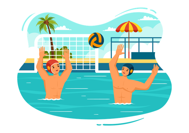 Two boys playing swimming pool game  Illustration