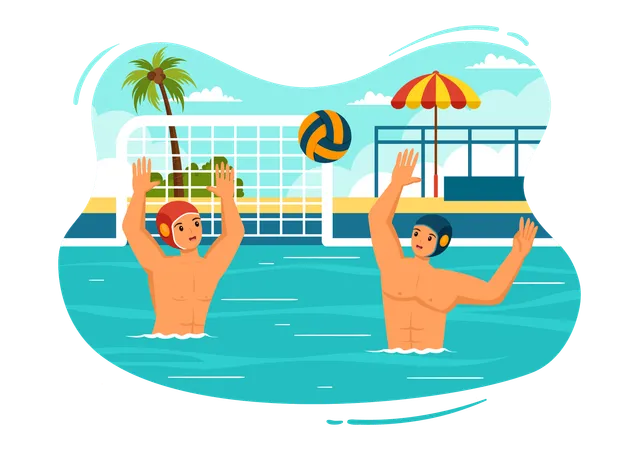 Two boys playing swimming pool game  Illustration