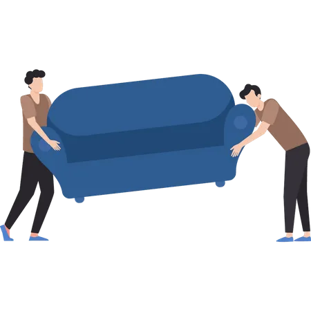 Two boys shifting couch  Illustration