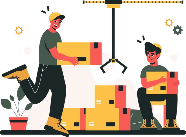 Two boys sorting packages  イラスト